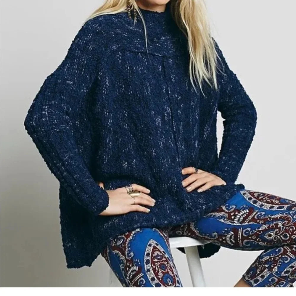 Free People Women's Blue Nightingale Pullover Swing Sweater Dolman Sleeve Size S